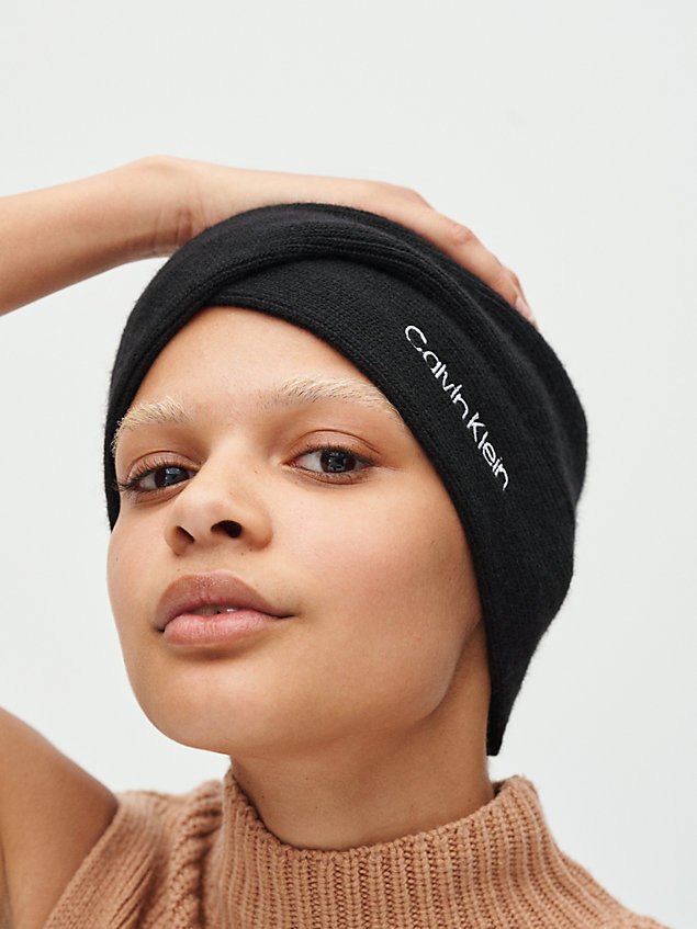 black cotton wool blend headband for women calvin klein