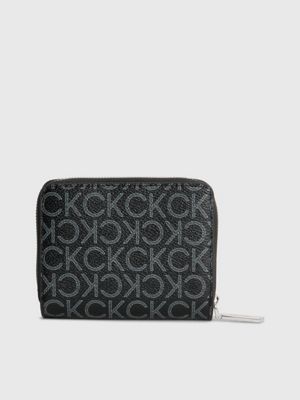 BLACK MONO Recycled Zip Around Logo Wallet for women CALVIN KLEIN