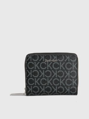 BLACK MONO Recycled Zip Around Logo Wallet for women CALVIN KLEIN