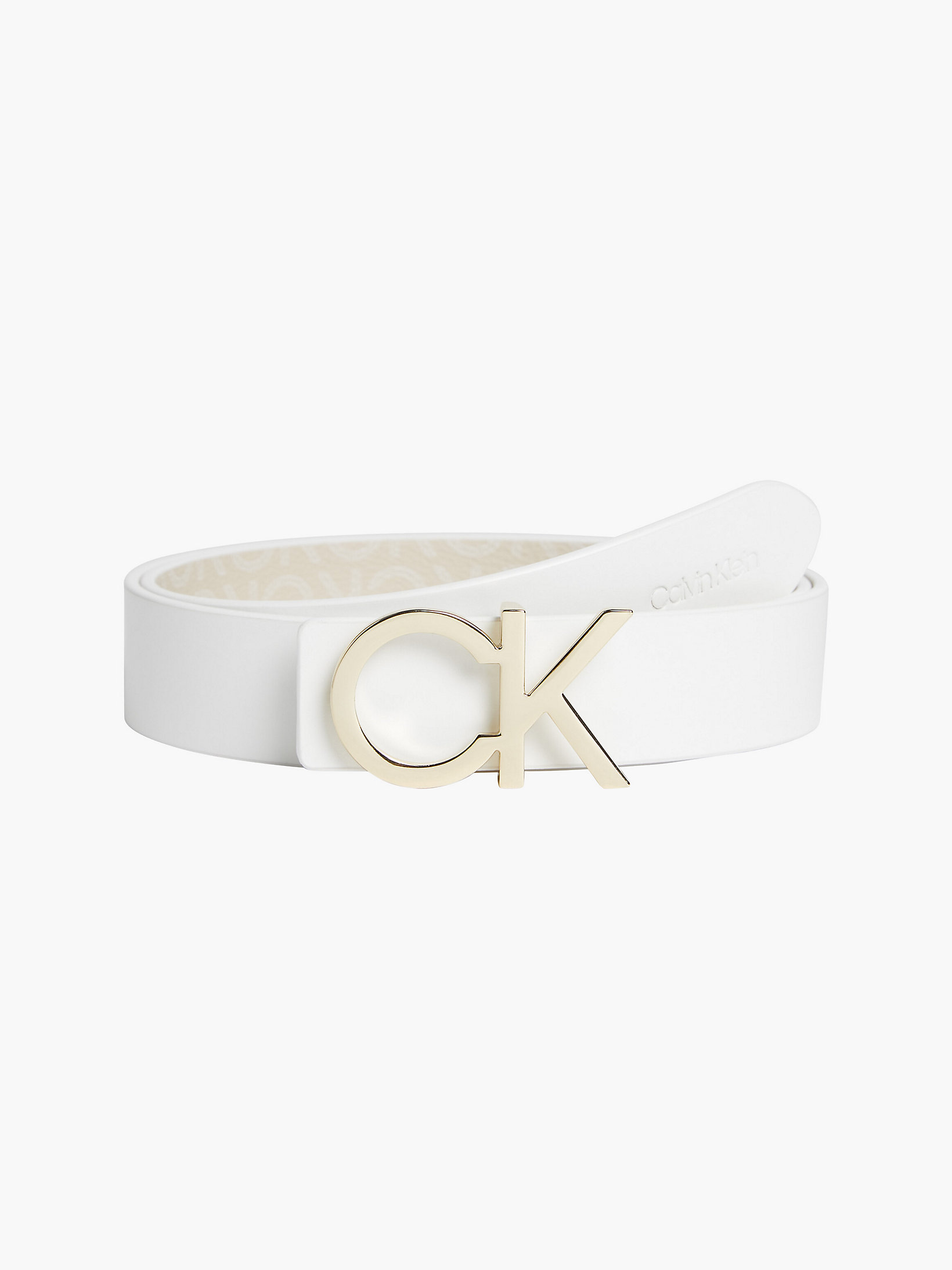 White / Sand Mono Cintura Con Monogramma In Pelle Double-Face undefined donna Calvin Klein