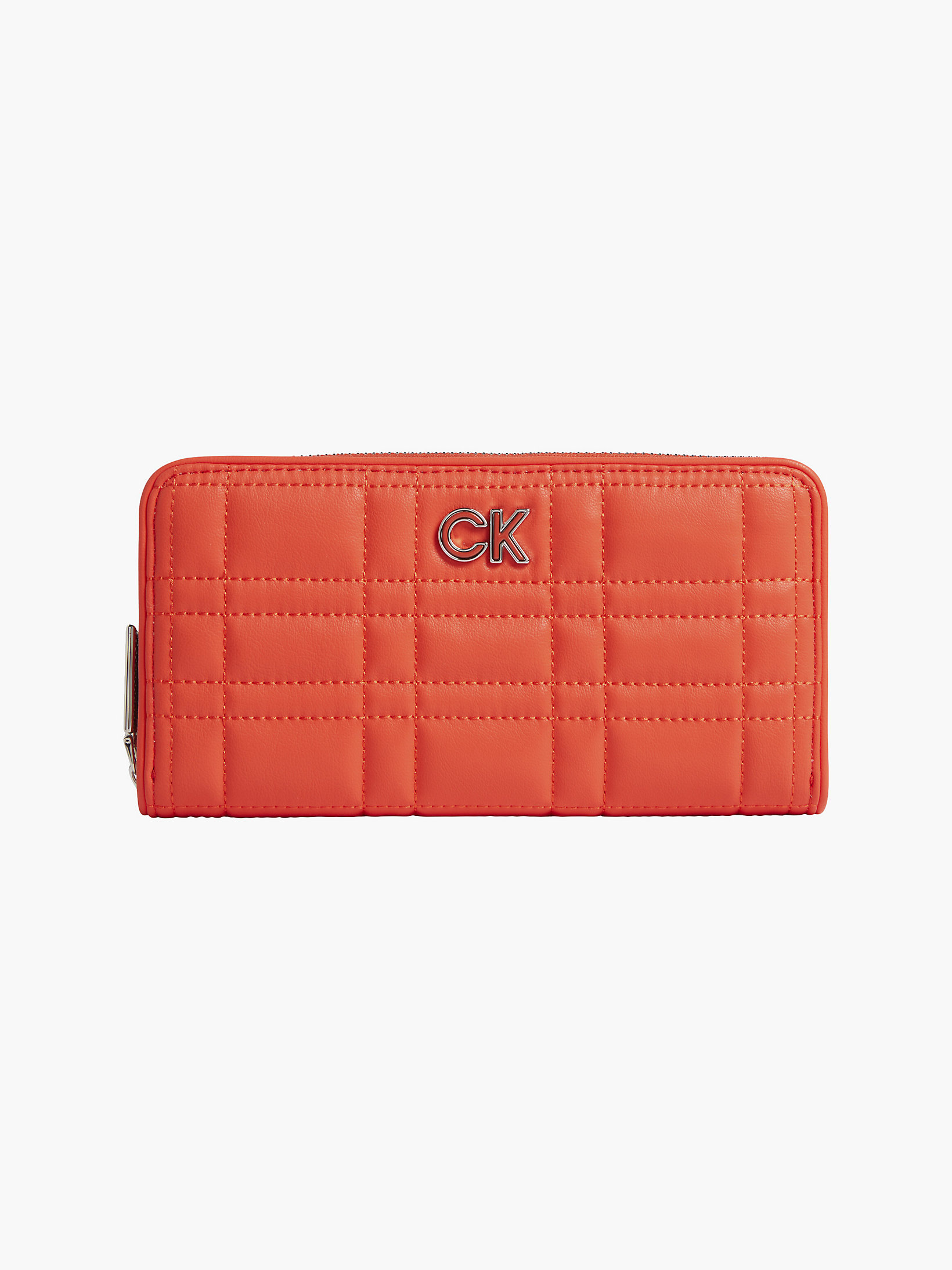Deep Orange Large Recycled Quilted Zip Around Wallet undefined women Calvin Klein