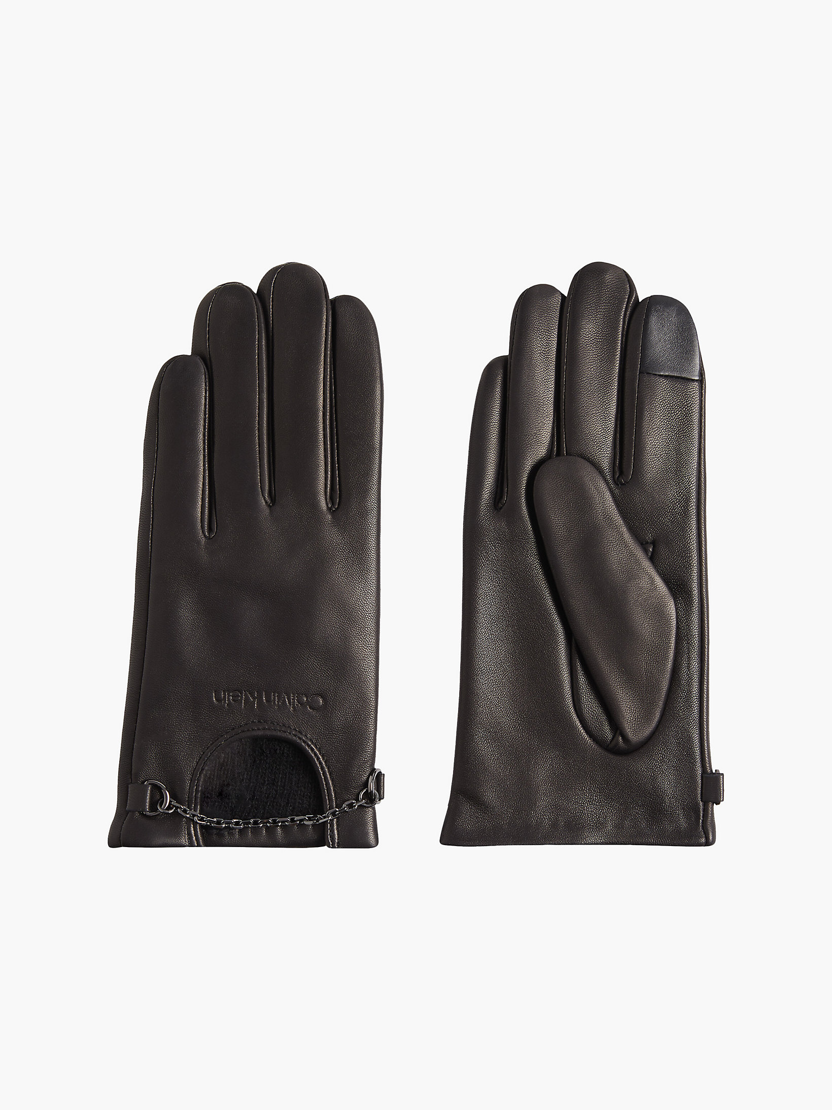 CK Black Leather Gloves With Chain undefined women Calvin Klein