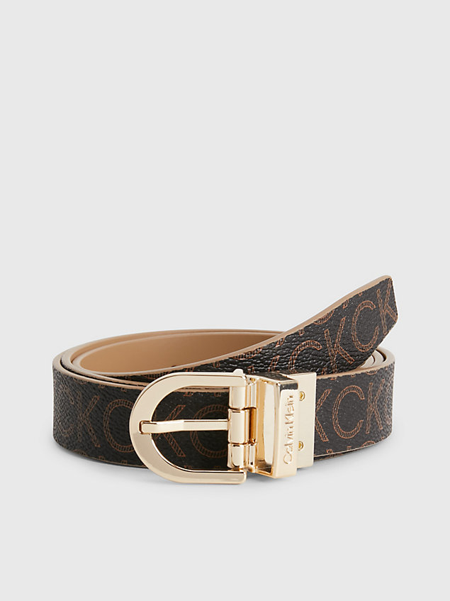 brown recycled reversible logo belt for women calvin klein
