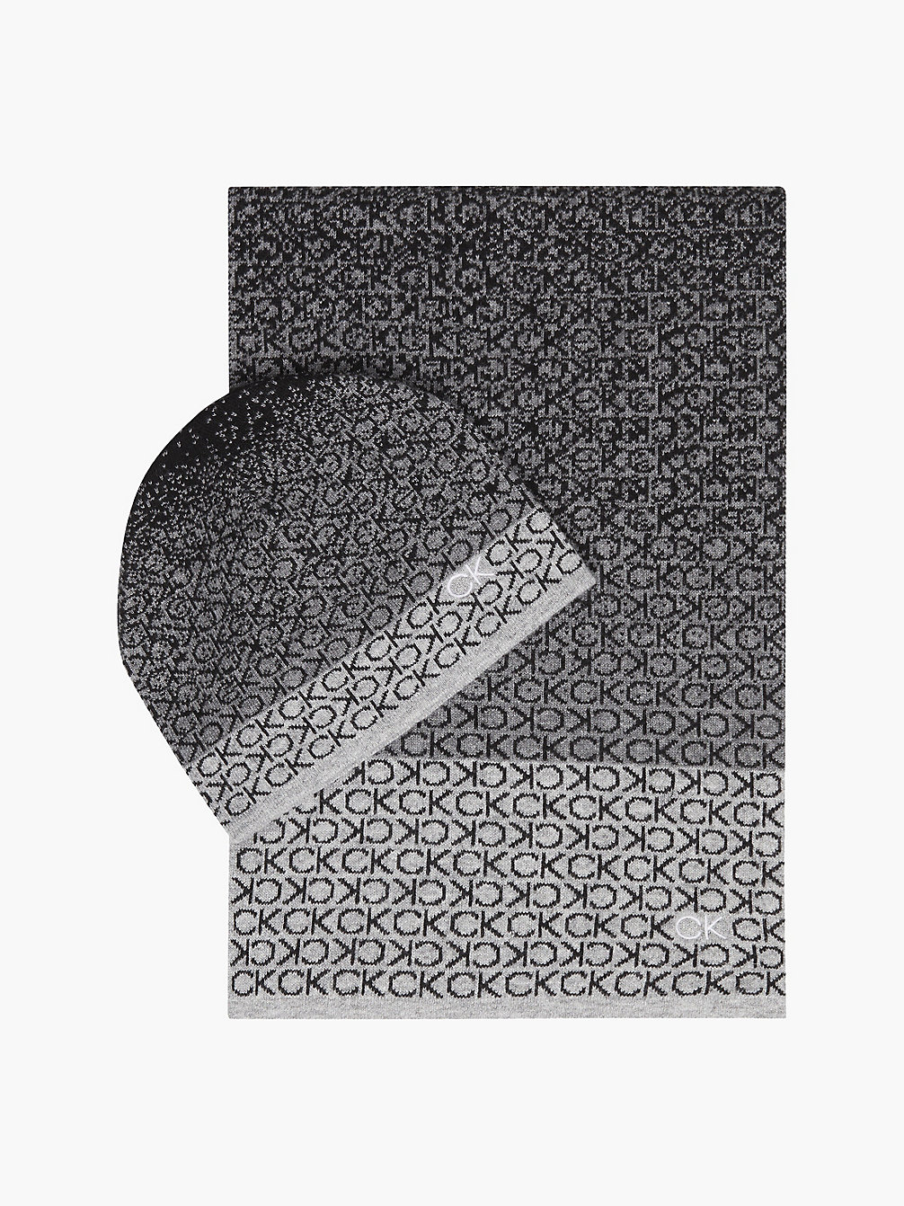 BLACK / GREY Recycled Scarf And Beanie Gift Set undefined women Calvin Klein