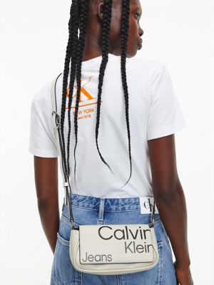 BEIGE AOP Borsa a tracolla con logo da donna CALVIN KLEIN JEANS