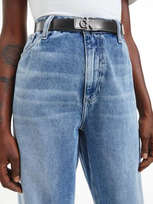 cintura in pelle con logo black da donna calvin klein jeans