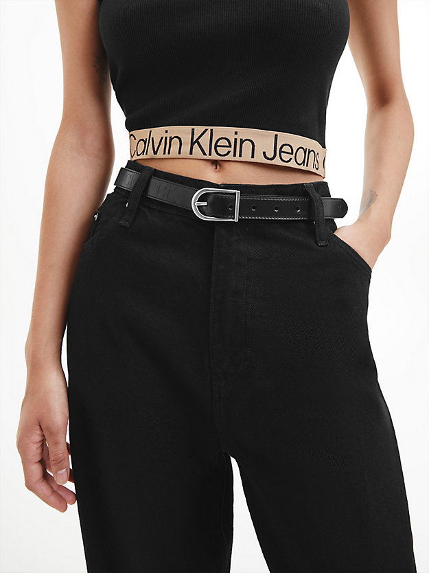 cinturón de piel con logo black de mujer calvin klein jeans