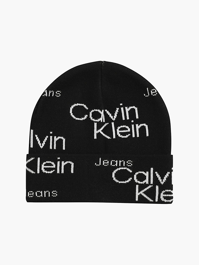 Black Aop Organic Cotton Logo Beanie undefined women Calvin Klein