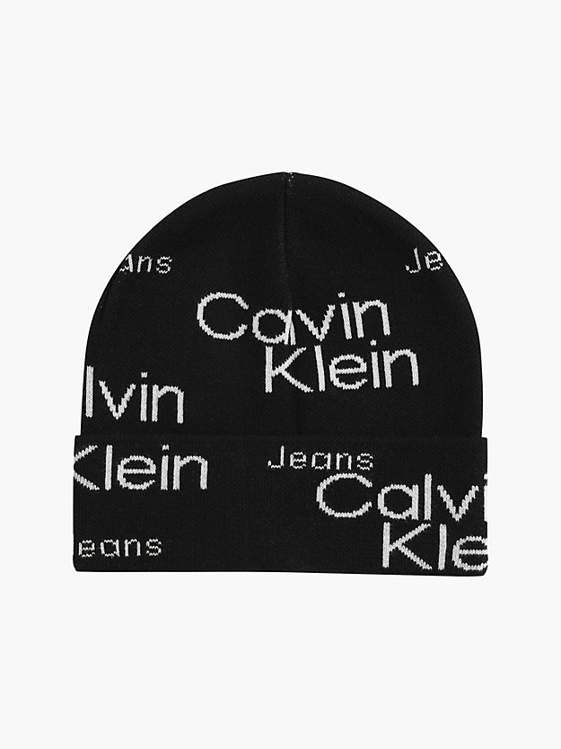 BLACK AOP Organic Cotton Logo Beanie for women CALVIN KLEIN JEANS