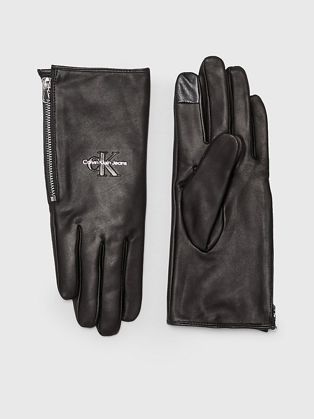 Black Leather Gloves With Zip undefined women Calvin Klein