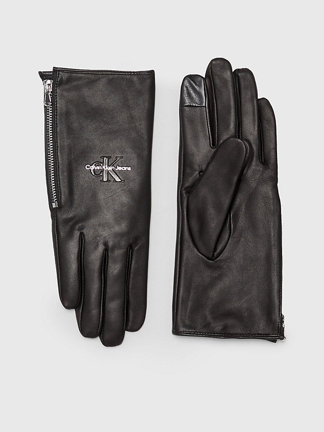black leather gloves with zip for women calvin klein jeans