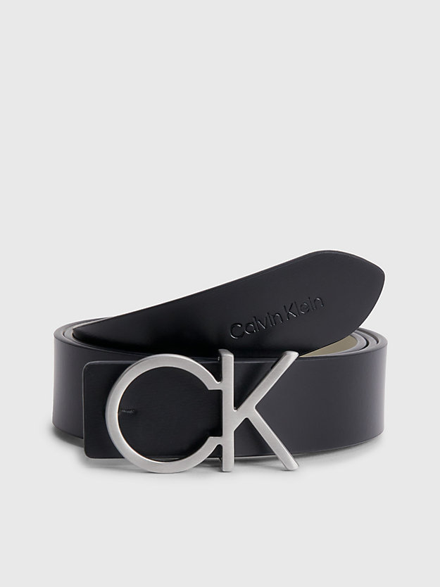 ceinture réversible en cuir avec logo black / stoney beige mono pour femmes calvin klein
