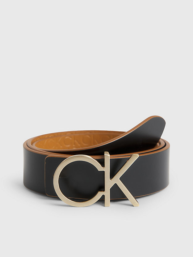 brown sugar / ck black reversible leather logo belt for women calvin klein