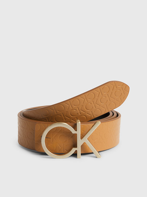 brown sugar / ck black reversible leather logo belt for women calvin klein