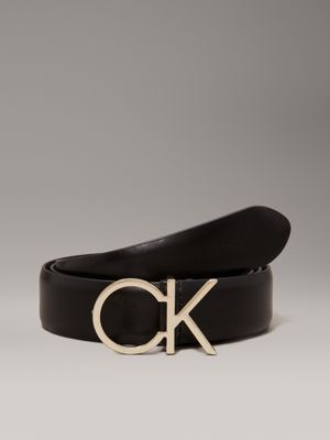 black leather logo belt for women calvin klein