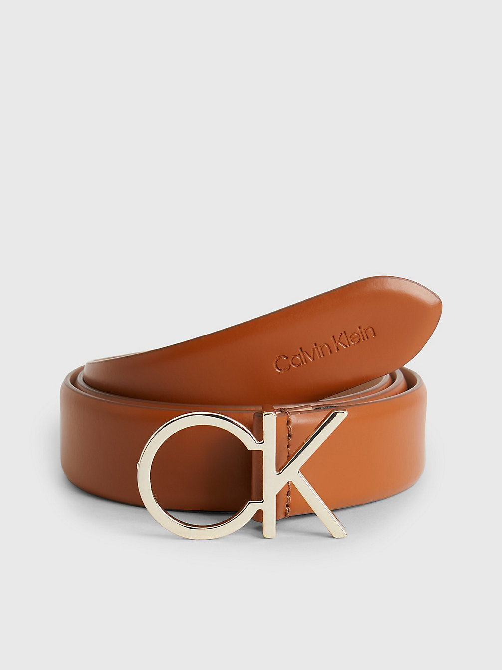 COGNAC Leather Logo Belt undefined women Calvin Klein