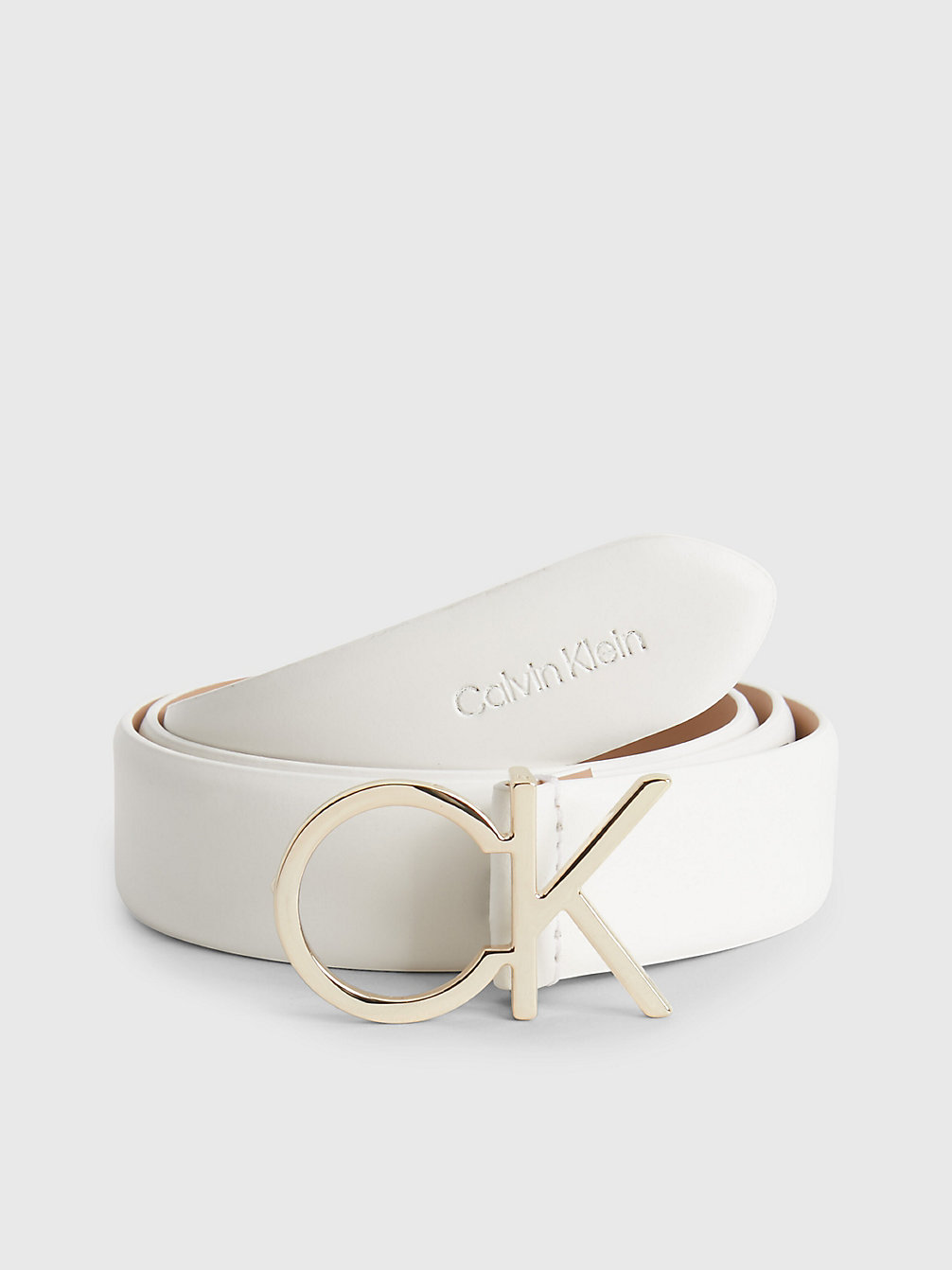 BRIGHT WHITE Leather Logo Belt undefined women Calvin Klein