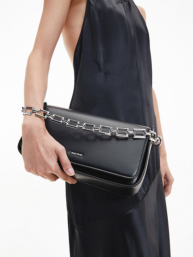CK BLACK Recycled Shoulder Bag with Chain for women CALVIN KLEIN