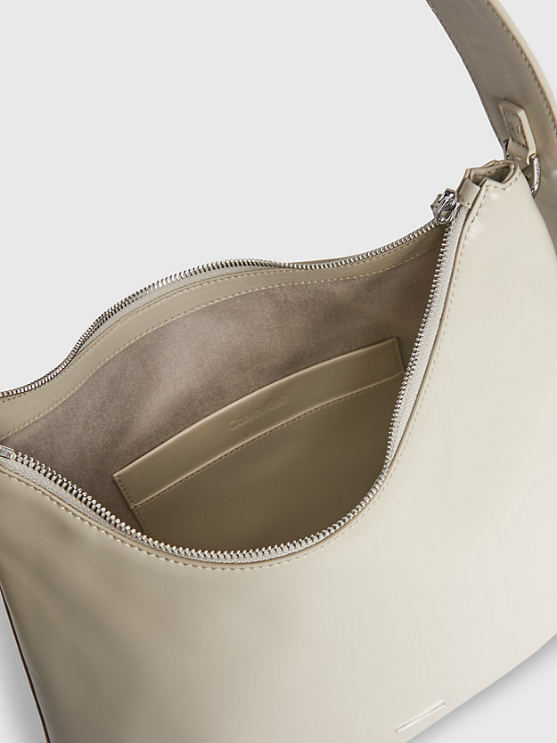 stoney beige recycled vegan leather shoulder bag for women calvin klein