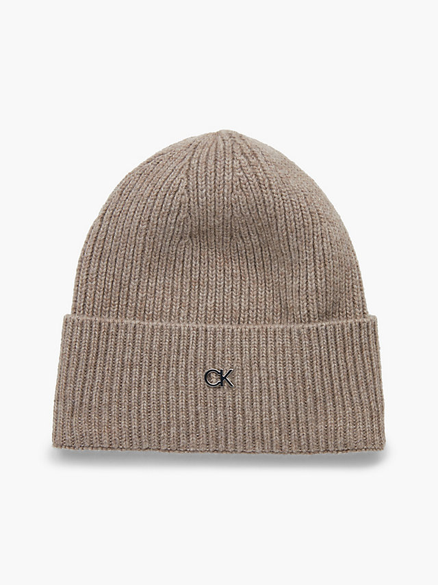 Deep Taupe Recycled Knit Beanie undefined women Calvin Klein