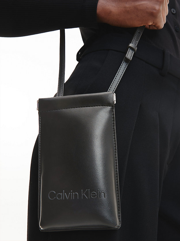 CK BLACK Recycled Crossbody Phone Pouch for women CALVIN KLEIN