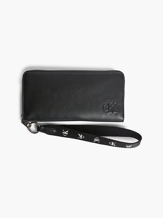 Black Recycled Zip Around Wallet With Strap undefined women Calvin Klein