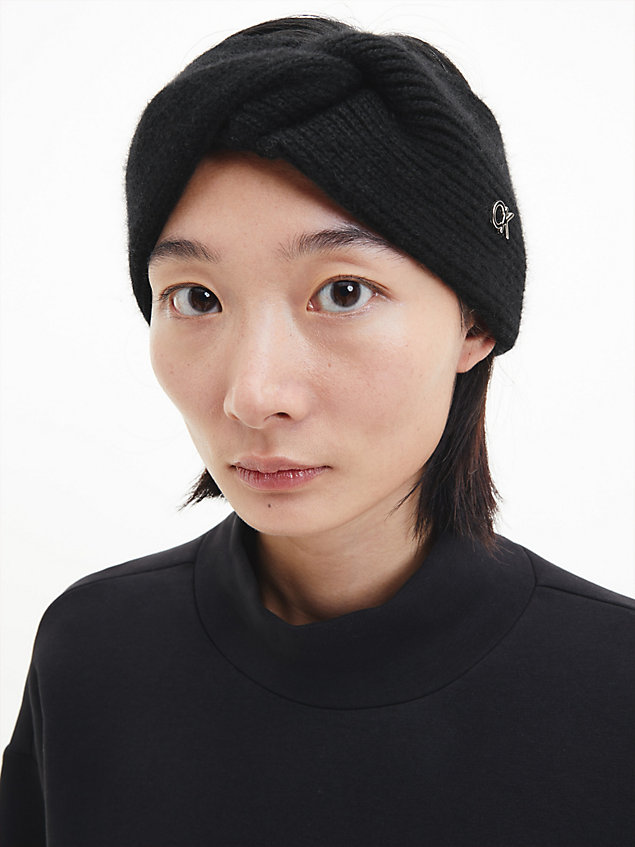 black wool blend headband for women calvin klein