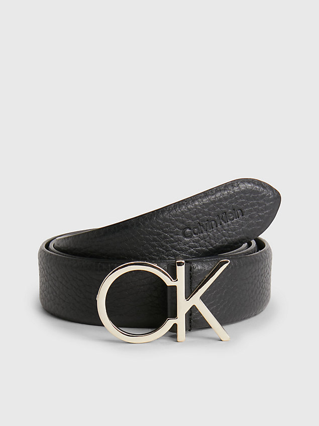 black leather logo belt for women calvin klein