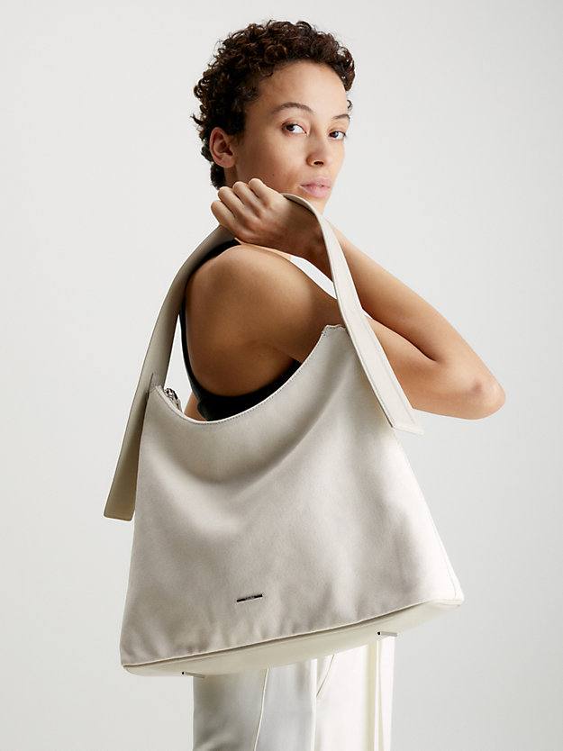 stoney beige sustainable canvas shoulder bag for women calvin klein