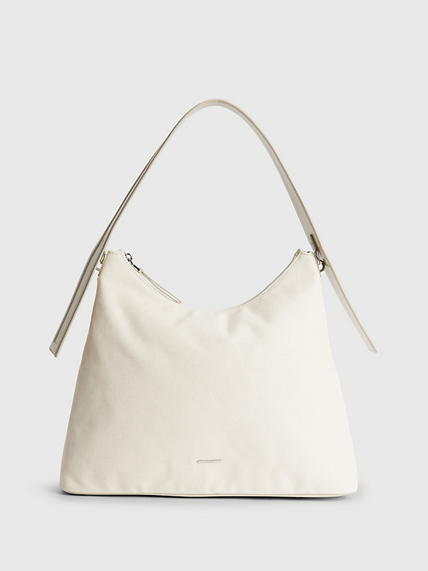 stoney beige sustainable canvas shoulder bag for women calvin klein