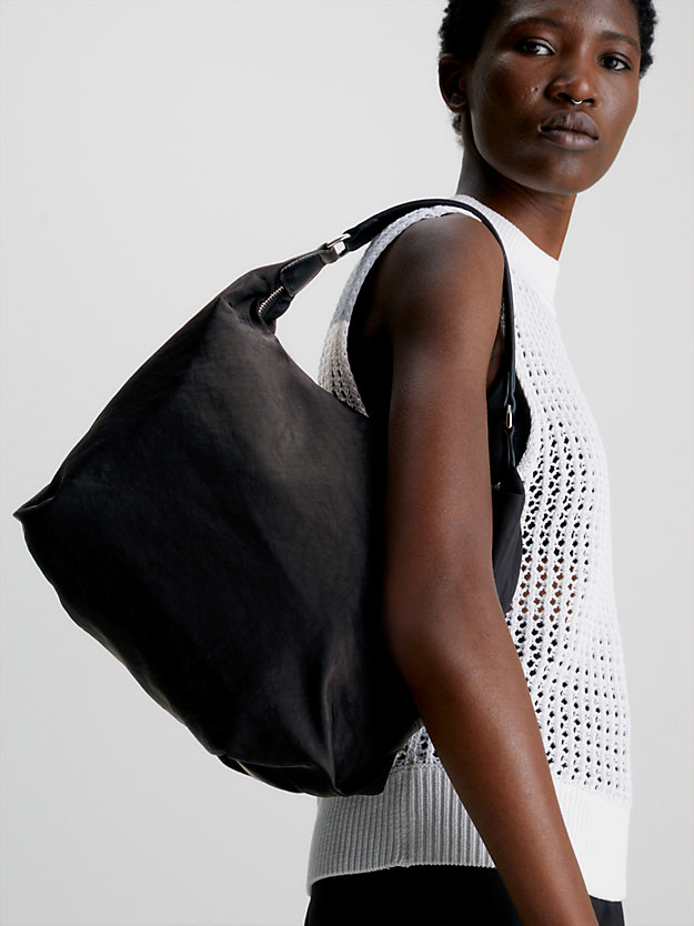 CK BLACK Recycled Nylon Hobo Bag for women CALVIN KLEIN