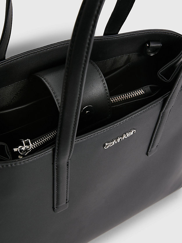 ck black faux leather tote bag for women calvin klein