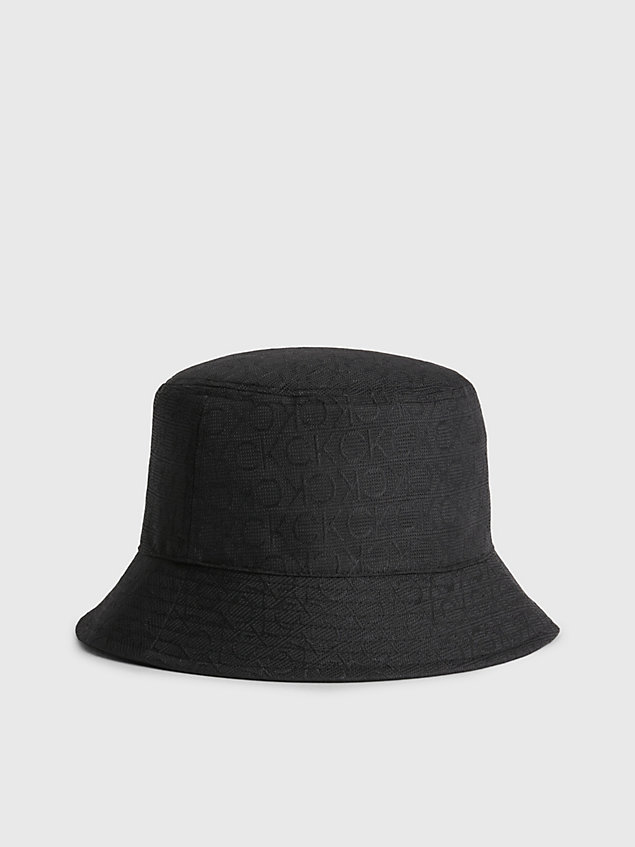 black gerecyclede bucket hat van jacquard met logo voor dames - calvin klein