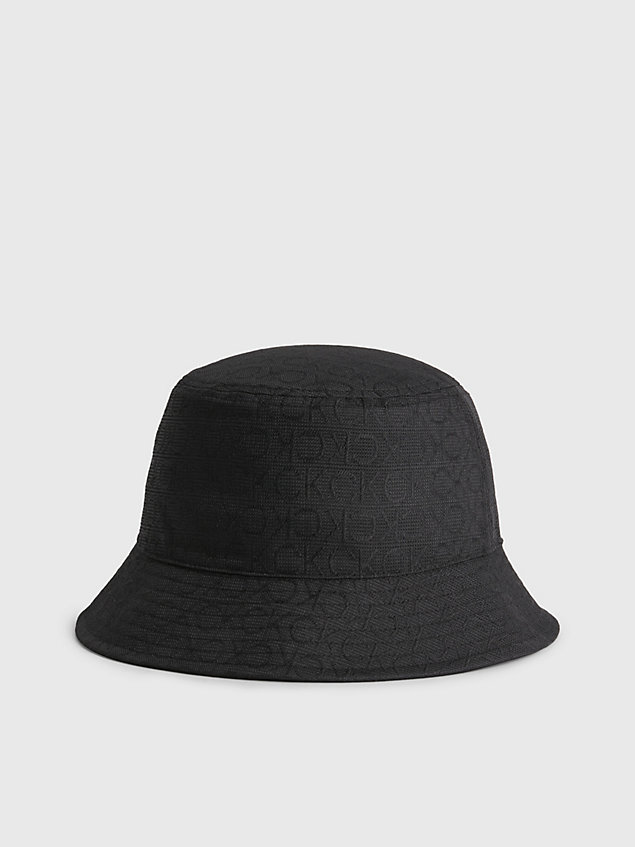 black gerecyclede bucket hat van jacquard met logo voor dames - calvin klein