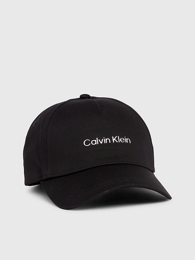 black czapka z daszkiem z bawełnianego diagonalu dla kobiety - calvin klein