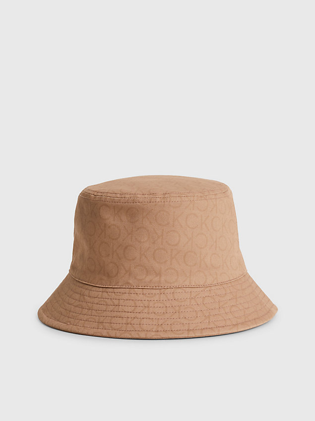 brown omkeerbare bucket hat van biologisch katoen voor dames - calvin klein