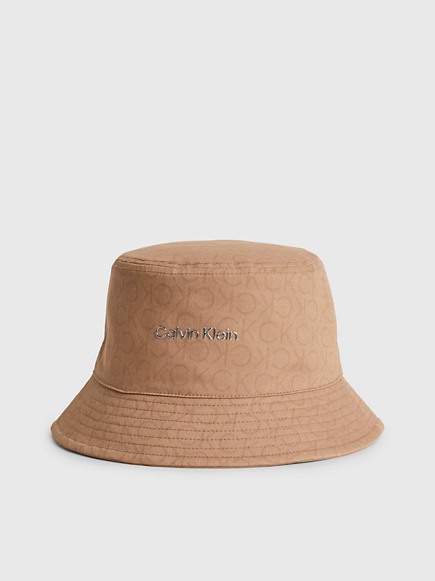 brown omkeerbare bucket hat van biologisch katoen voor dames - calvin klein