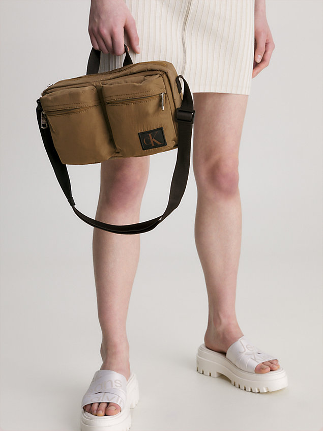brown recycled nylon crossbody bag for women calvin klein jeans