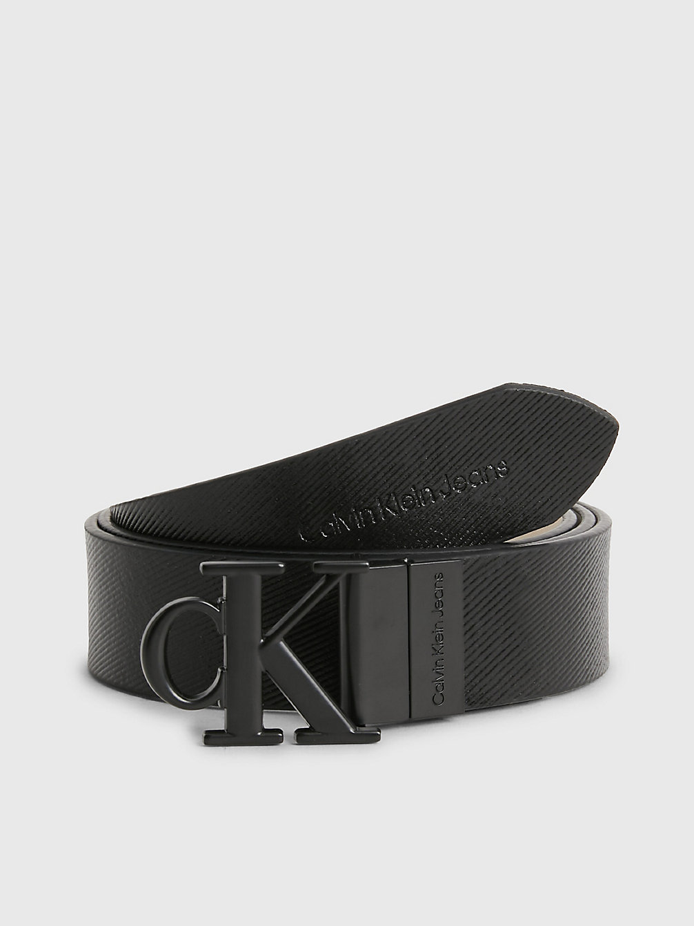 BLACK / ANCIENT WHITE Reversible Leather Logo Belt undefined women Calvin Klein