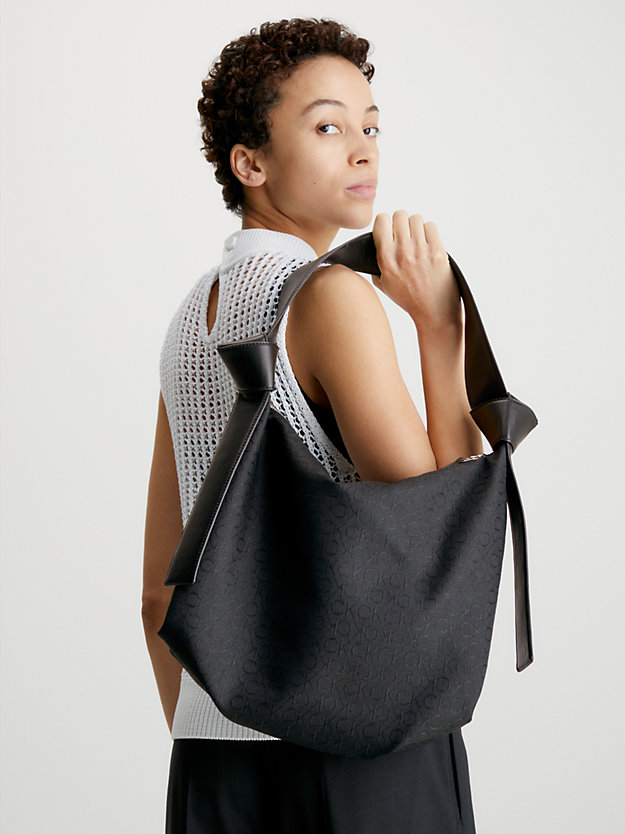 ck black recycled logo jacquard hobo bag for women calvin klein