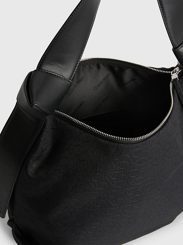 black recycled logo jacquard hobo bag for women calvin klein