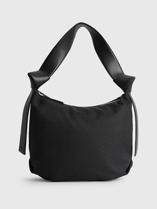 CK BLACK Hobo-Bag aus recyceltem Material mit Jacquard-Logo für Damen CALVIN KLEIN