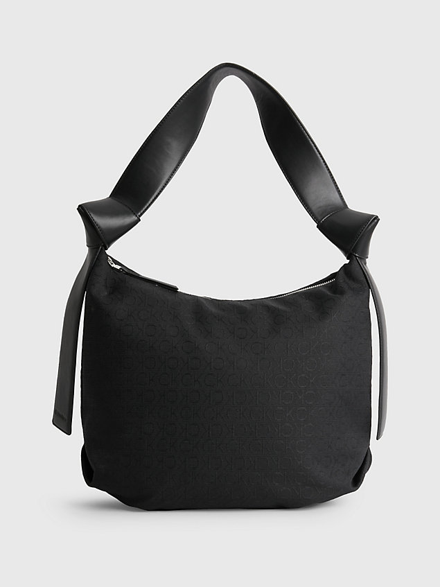 black recycled logo jacquard hobo bag for women calvin klein