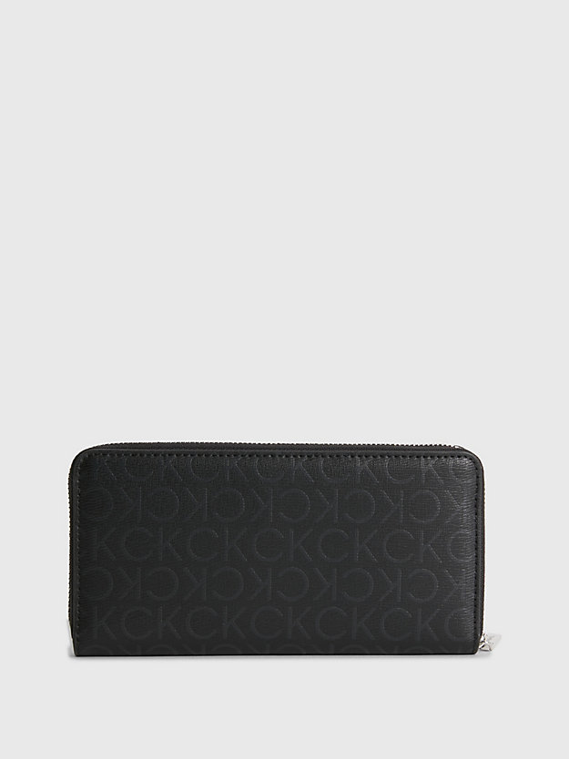 BLACK/MONO Large Recycled RFID Zip Around Wallet for women CALVIN KLEIN