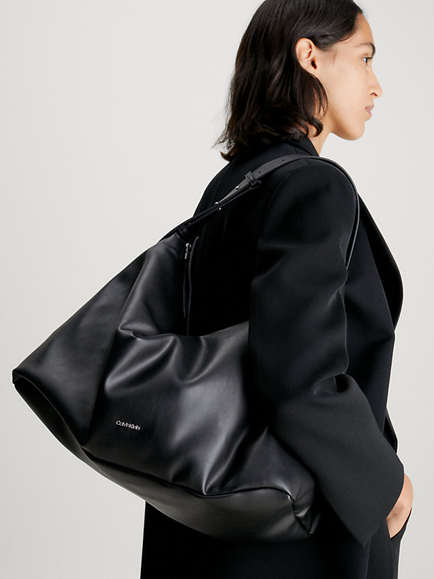 ck black large soft shoulder bag for women calvin klein
