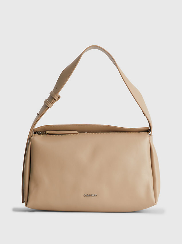 beige soft recycled shoulder bag for women calvin klein