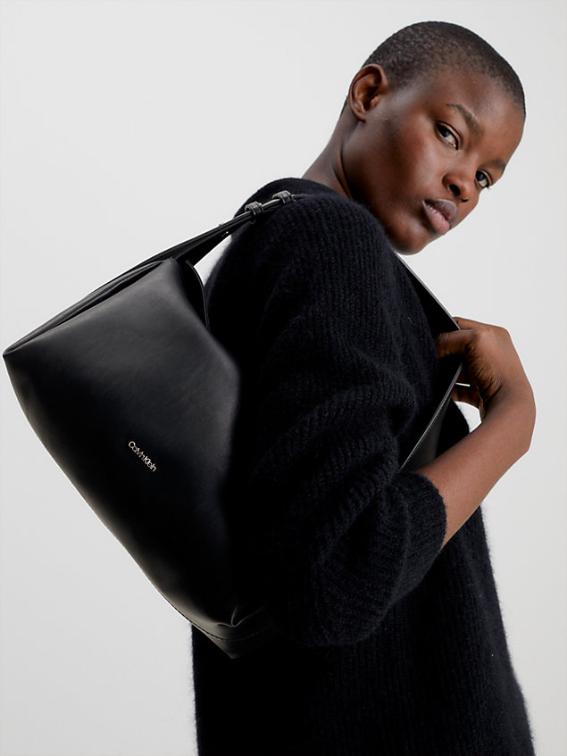 black soft recycled shoulder bag for women calvin klein