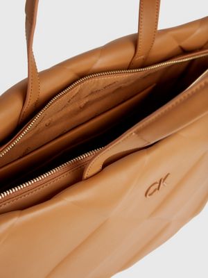 Calvin Klein Ck Must Monogram Recycled Polyester Tote Bag In Brown