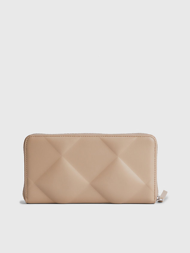 beige large quilted zip around wallet for women calvin klein