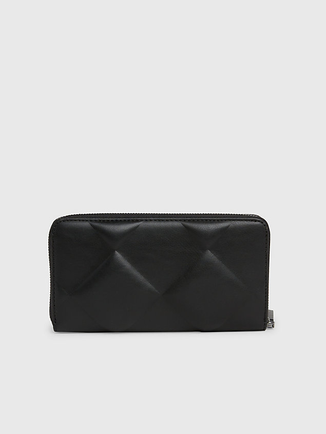 black duży pikowany portfel z zamkiem wokół dla kobiety - calvin klein